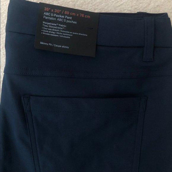 NEW Lululemon ABC Skinny-Fit 5 Pocket Pant 30"L Warpstreme, True navy - 35"x 30" - Picture 5 of 13